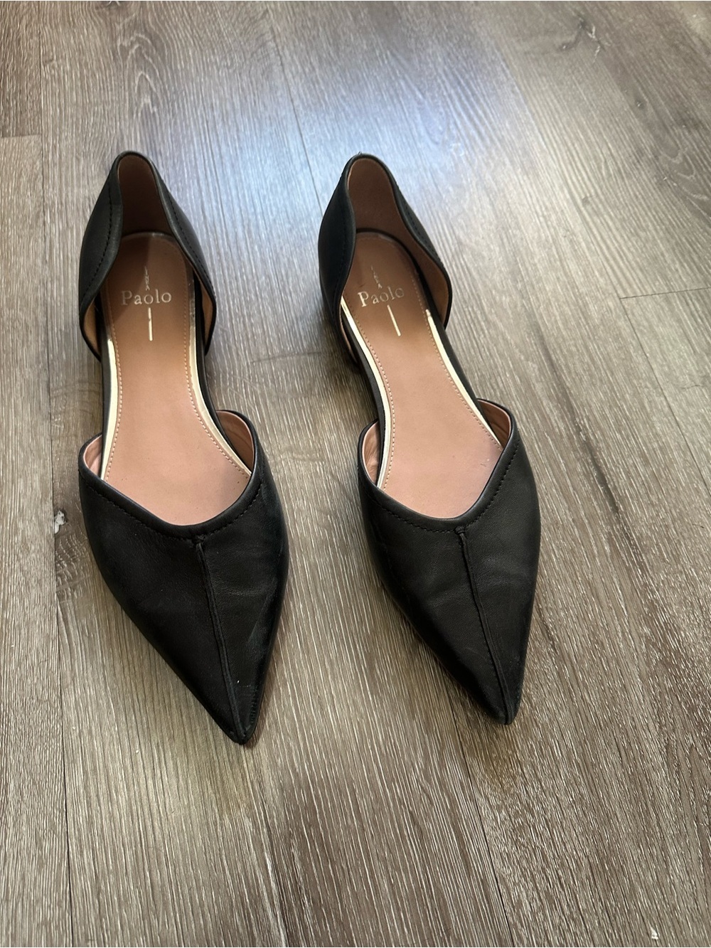 Paolo Black Pointed D'Orsay Flat Shoes